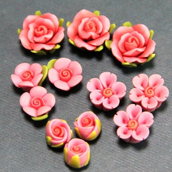 4pc-Linght red-Set-Polymer Clay DIY Flowers for Earring Pendant Ring