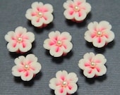 4pc-Beaded cherry-hot pink-Polymer Clay DIY Flowers for Earring Pendant Ring 8mm