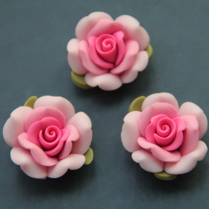 1pc-Rose Gradient-Pink White-Polymer Clay DIY Flowers for Pendant Ring 30mm