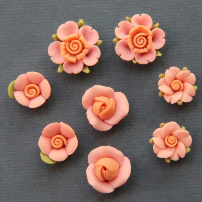 8pc-Set-Champagne-Polymer Clay DIY Flowers Set for Earring Pendant Ring