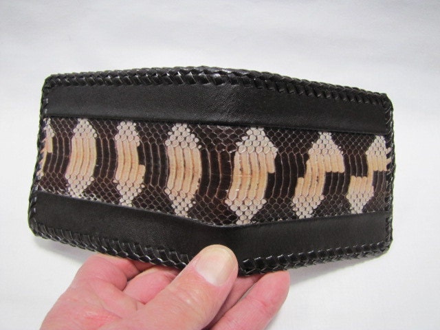 Leather wallet with black and white snakeskin
