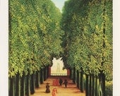 Ladies And Gentlemen Strolling Down Tree Lined Path In Park, Allee Dans Le Parc De Saint Cloud, Henri Rousseau, Antique Print, Printed In USA, 1975