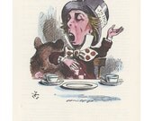 Mad Hatter Door Mouse Tea Party, Alice In Wonderland, Lewis Carroll, John Tenniel, USA, 1978, Antique Children Print