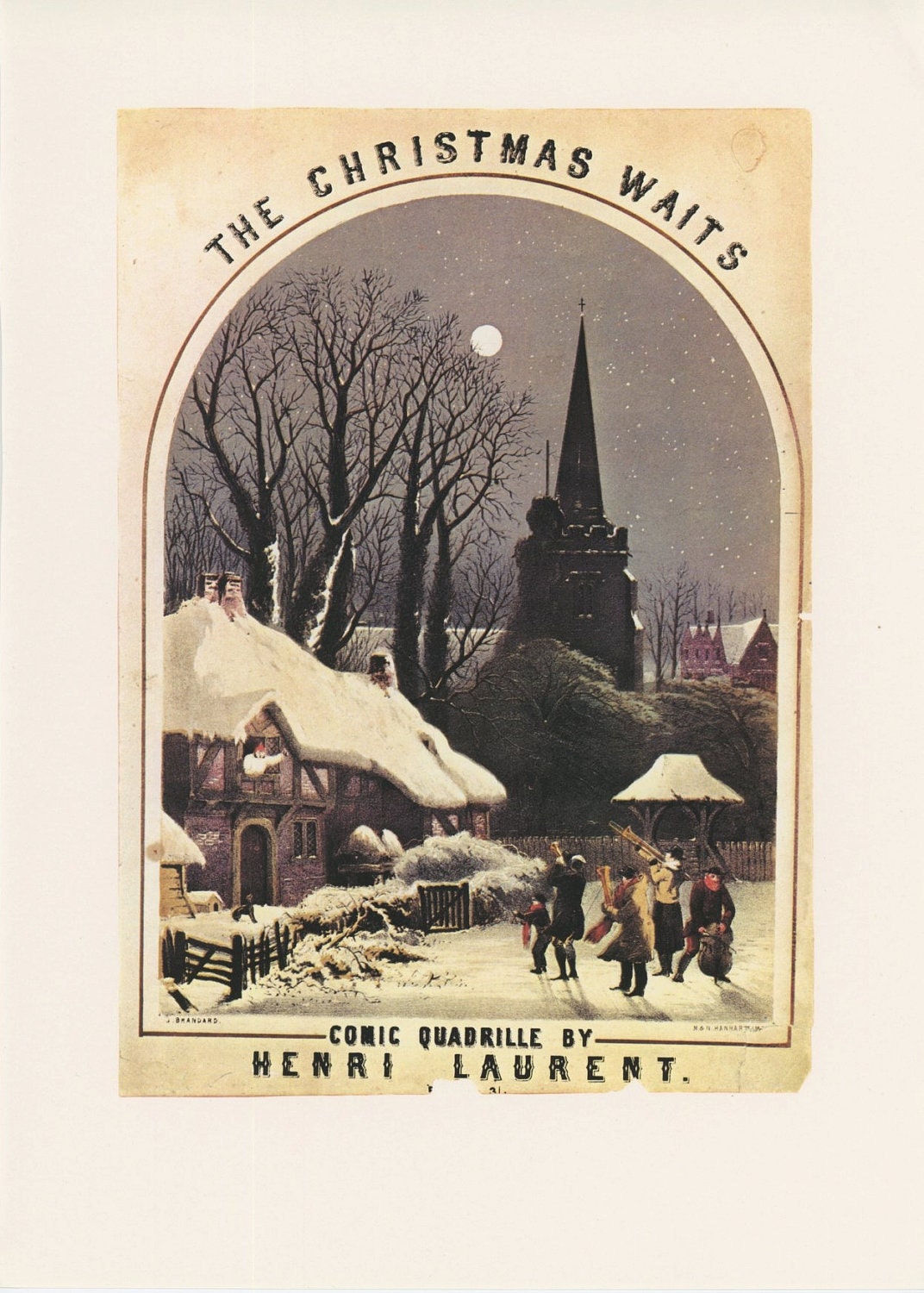 Music Sheet The Christmas Waits By J Brandard,Christmas, Antique Print, Printed In USA, 1975