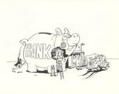 Vintage Art Print, The Piggy Bank Caper, Fabled Arts, Illustrated By Norman Kirk II, USA, 1975
