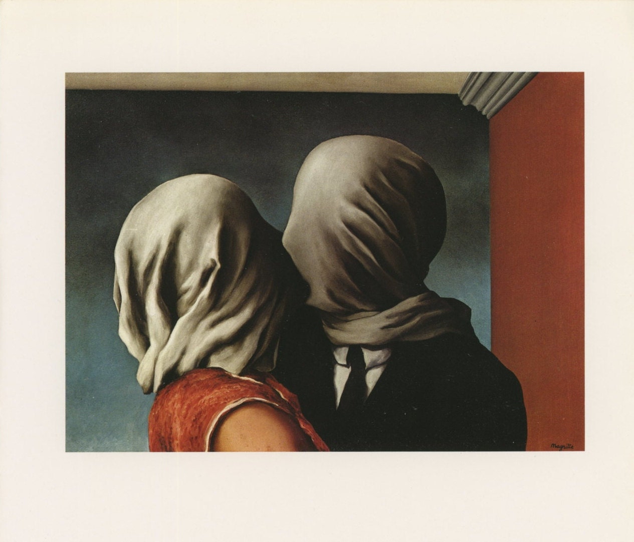 The Lovers, A Kiss Through Hoods, Rene Magritte, Antique Print, USA, 1972