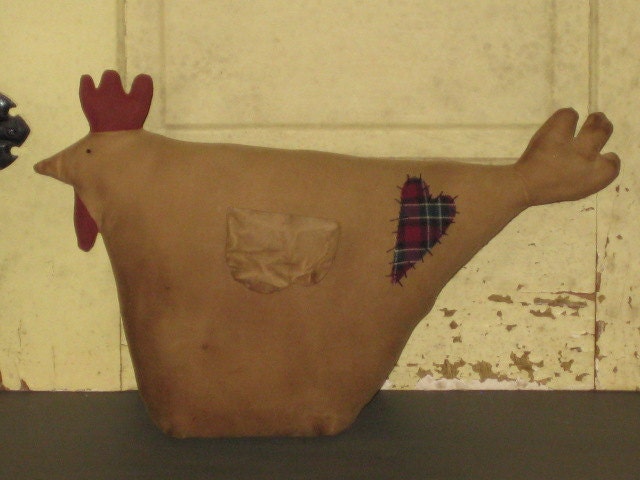 Primitive Chicken Doll - Rooster- Hen - Grungy - Decoration - Fabric - stuffed