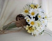 Daisy Bouquet Twine Wrap Hippie Bridal silk Wedding Flowers accessories faux daisy country Bridesmaid bokay barn weddings