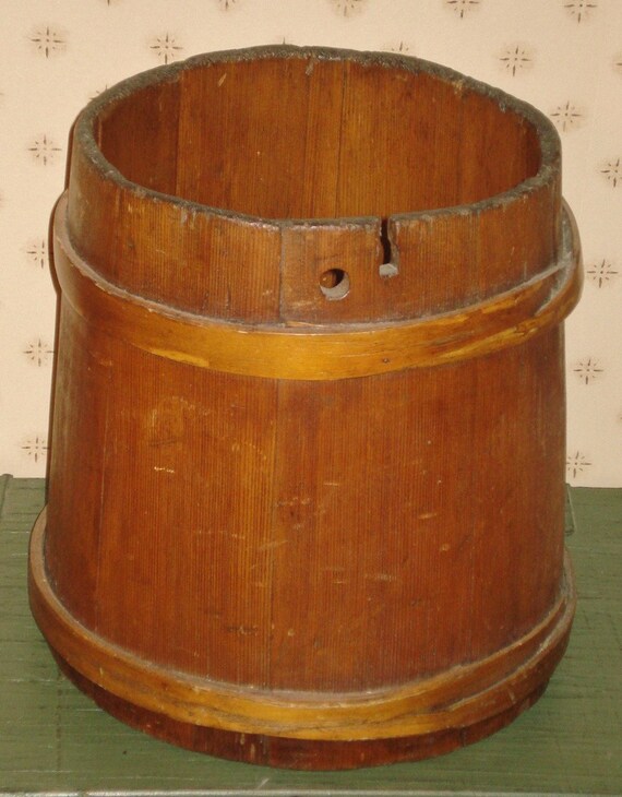 Antique Wood Slats Bucket Sap Firkin Wooden by aprimitiveplace