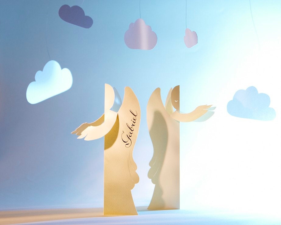 50 Place Cards, Angels, Cutout, Scrapbook, Papercut by Mama Tita, Original Calligraphy Il_170x135