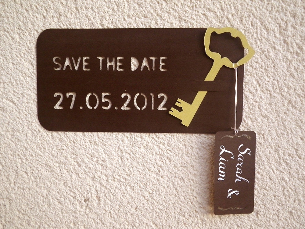 Save the Date cards. Key to my heart. Cutout, Scrapbook, Papercut and Calligraphy by Mama Tita