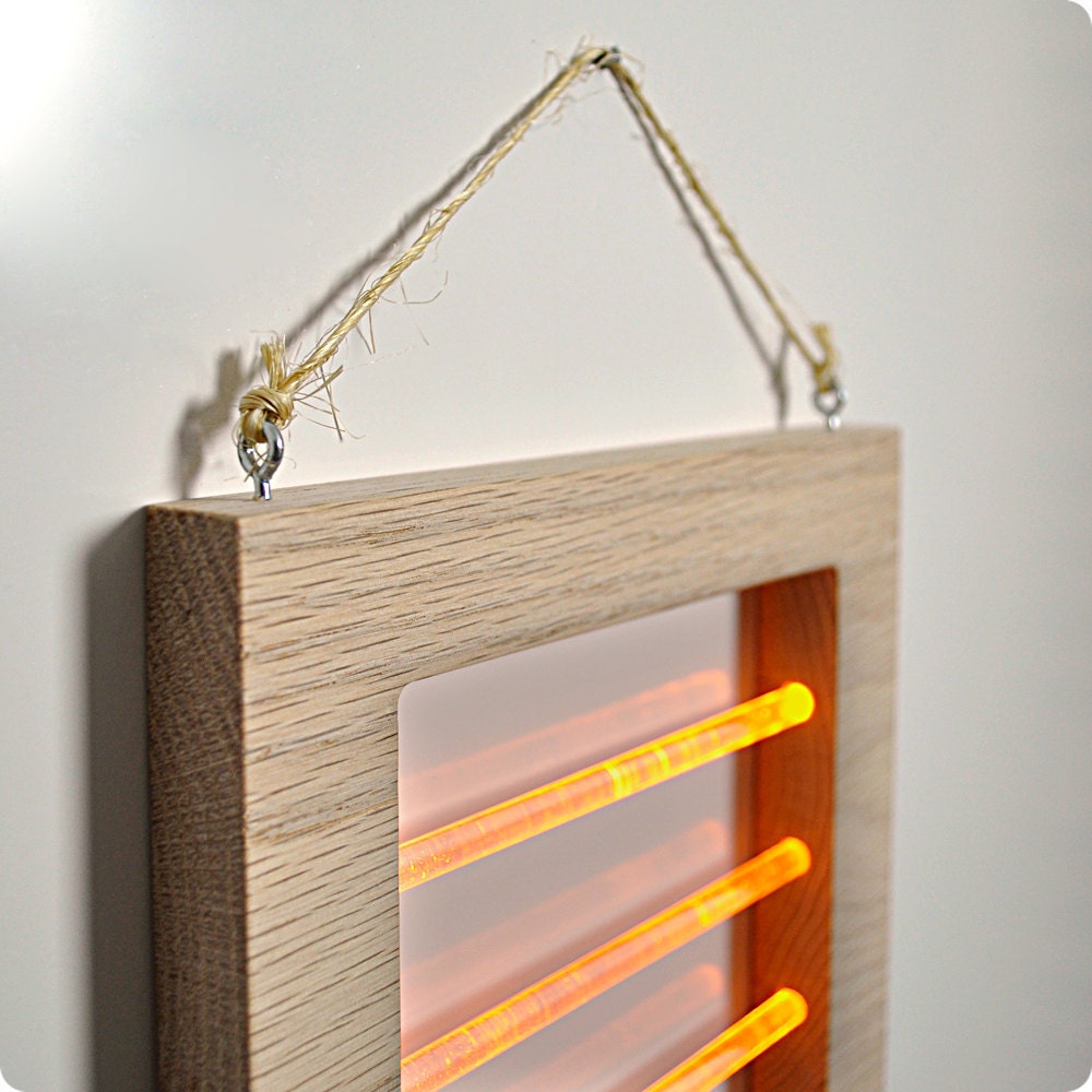 Items similar to Wall Hanging Glowing Light in a Solid Wood Frame