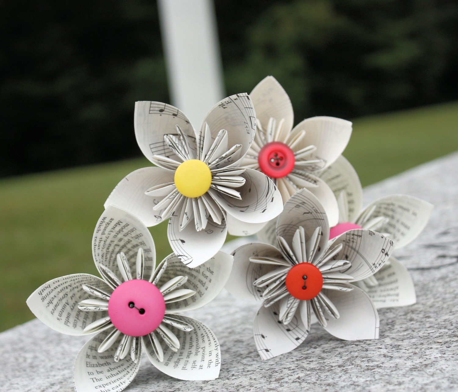 Recycled Book Pages or Musical Note Paper Flower Bouquet (Set of 6)