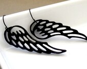 Baronyka On The Wings Of Love - Black Angel Wings Earrings  (Acrylic Laser Cut Earrings)