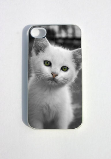 iPhone 5 Case, iPhone 4 Case, iphone 4s Case, Cat iphone 5 case Kitten iphone 4 Case Cover Plastic White Green