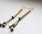 Faceted Pyrite and Vintage Brass Fringe Earrings