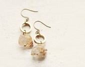 Herkimer Diamond and Vintage Brass Circle Earrings