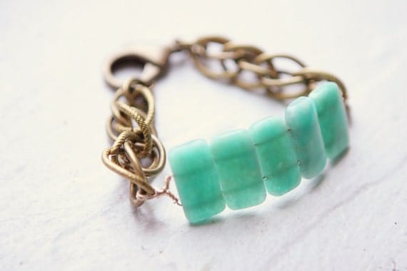 Brazilian Amazonite and Vintage Link Bracelet