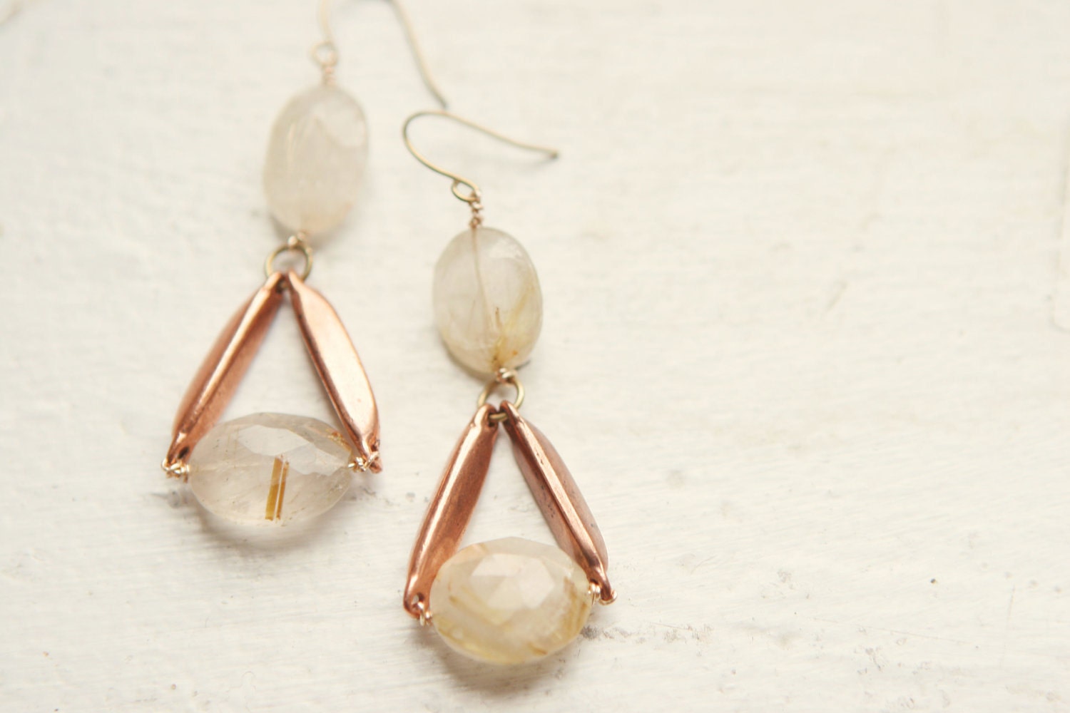 Rutilated Quartz and Vintage Copper Accent Earrings
