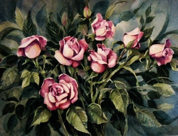 Rose Garden Watercolor Painting