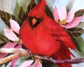 Christmas Cardinal Watercolor Painting Print