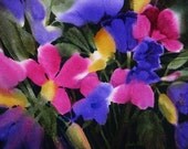 Abstract Flower Garden Bold Colorful Watercolor Painting