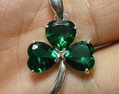 Irish Emerald Green Three Leaf Clover Shamrock 925 Silver Pendant Necklace Chain - yhtanaff