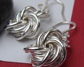 Love Knot Earrings in Sterling Silver, Handmade Chainmaille Chain Mail Chainmail Dangle Drop Earrings