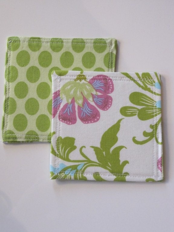 SALE Fabric reversible Coasters Set of 4 Amy Butler designer fabric, Mothers Day gift, Picnic, Spring Summer table