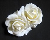 Ivory Rose Hair Clips Bridal Bridesmaids Wedding Realistic TRUE TOUCH Flower