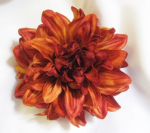 Burnt Orange Dahlia Silk Flower Hair Clip