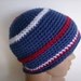 Crocheted Beanie in NY Giants Colors, Blue Red and White