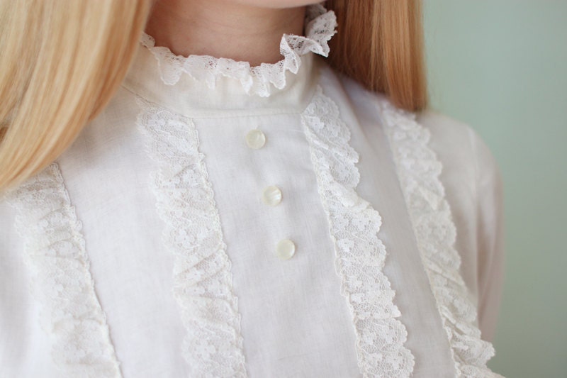 vintage 1960's white & black drop waist dress with polka dots ruffles / size x-small - s