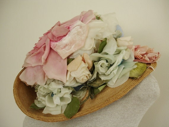 RESERVED FOR Robin Butler - Stunning Vintage Couture 1910s Edwardian Straw Hat with Original Flowers