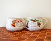 Soup Mug Bowls Vintage Retro 70s Styled Mushroom and Onion Soup Ceramic Set
