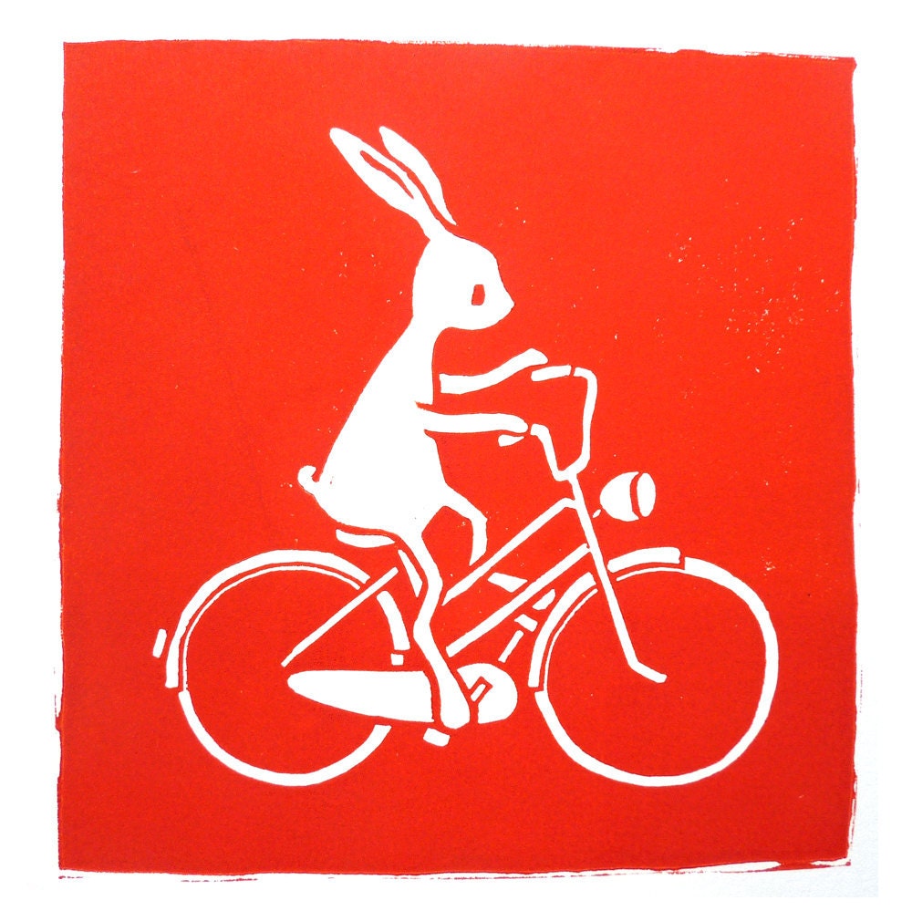 I want to ride my bicycle - original linocut art print - nursery gift - handcarved and printed