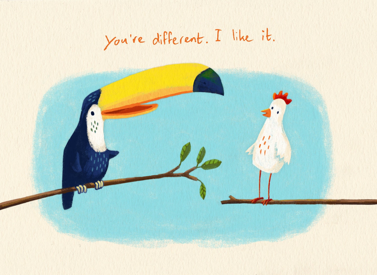 Tucan and chicken - sketch digitally coloured - Art Print