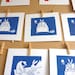 Duck and rabbit go for a picknick - original linocut art print - nursery gift - handcarved and handprinted