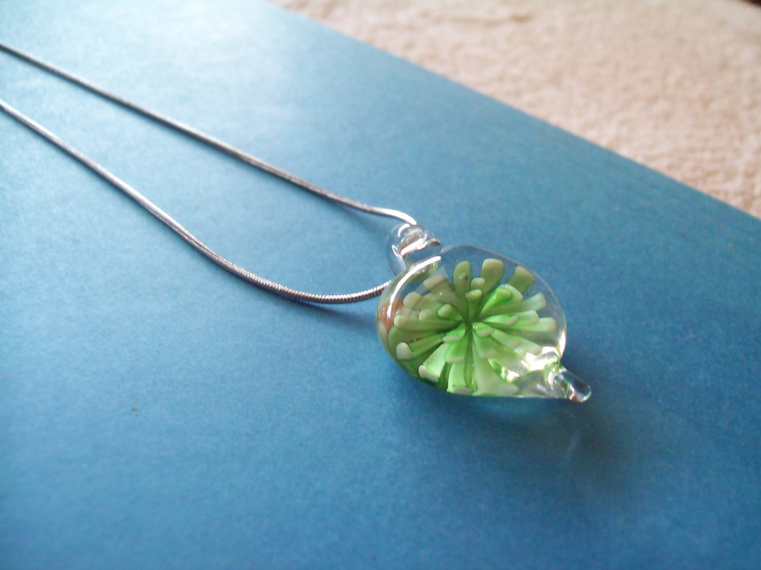 Green Fused Glass Heart in Bloom Necklace