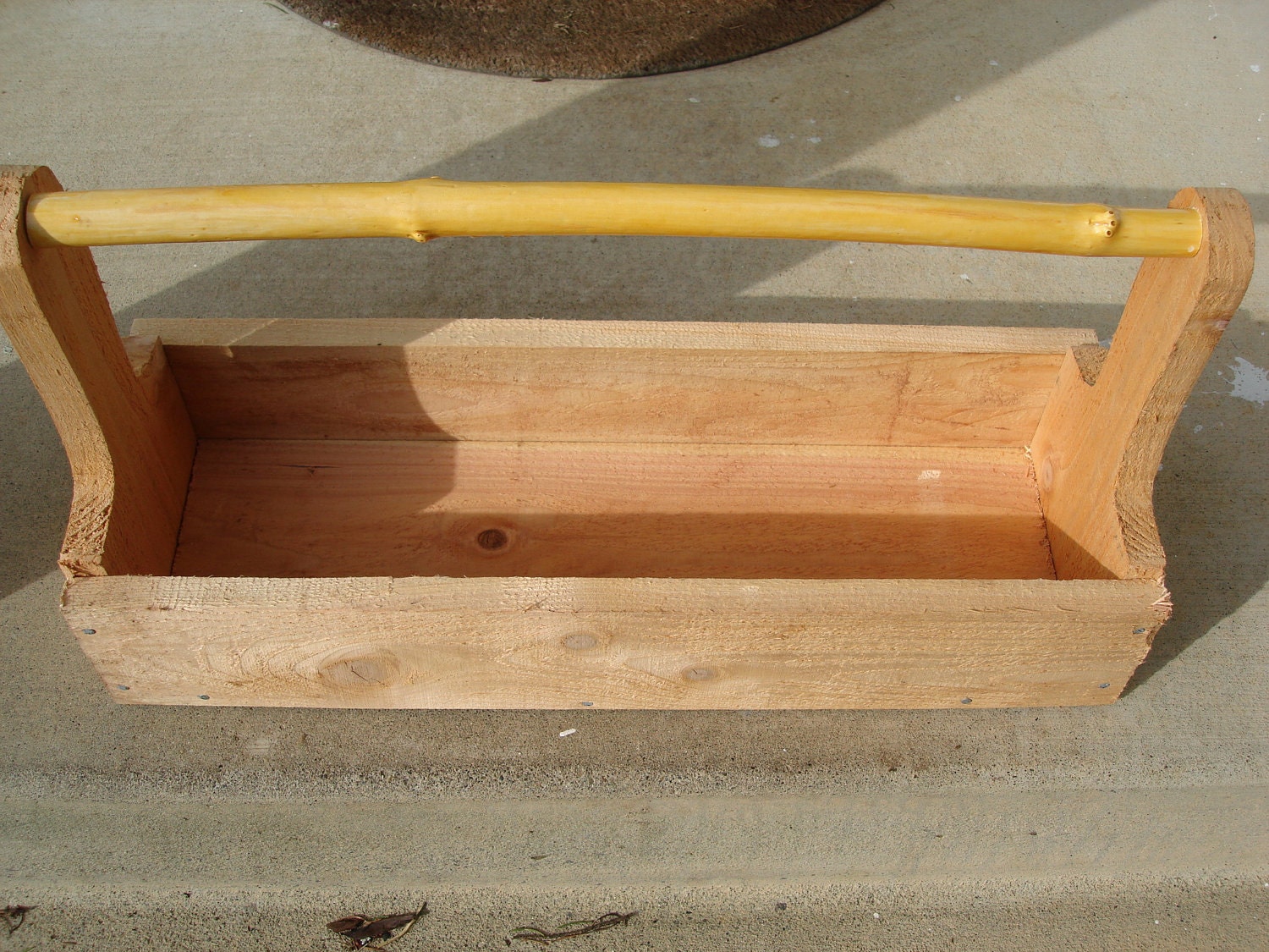 Free Shipping- End Summer Sale - Vintage Look Handmade Wooden Tool Box - Planter - Primitive - Cedar Box with Elderberry Limb Handle