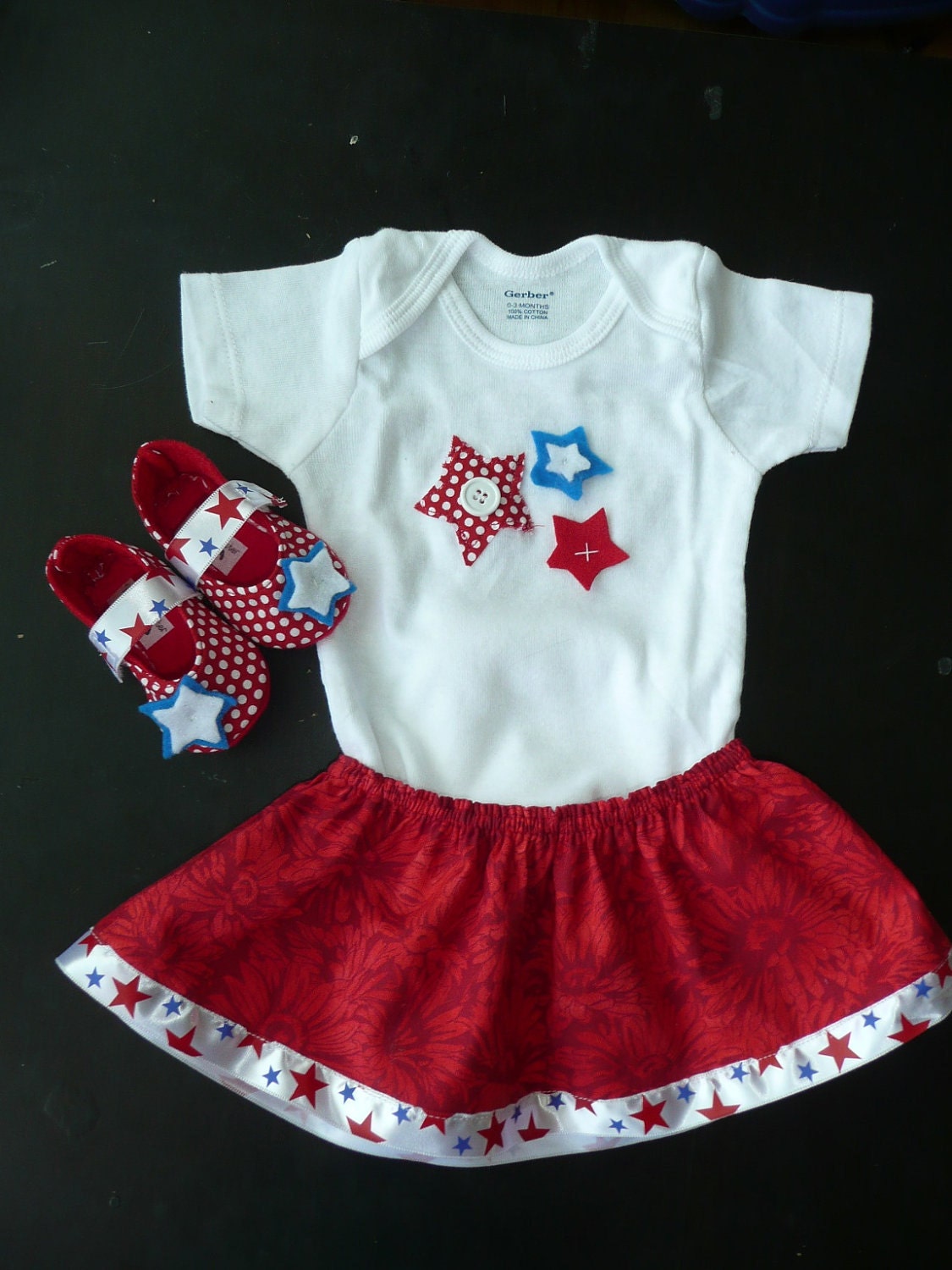 LADY LIBERTY Red White and Blue 4th of July Outfit-Skirt, Shoes, Onesie