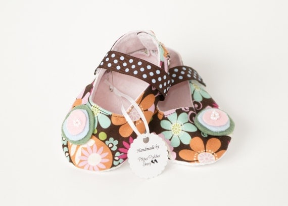 NELLA CORDELIA-Brown, Pink, Blue, Green, Orange, Flower Mary Jane Baby Girl Booties