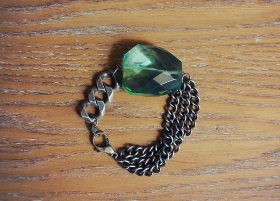 Oversized Gem Bracelet - translucent turquoise quartz on antiqued silver chains