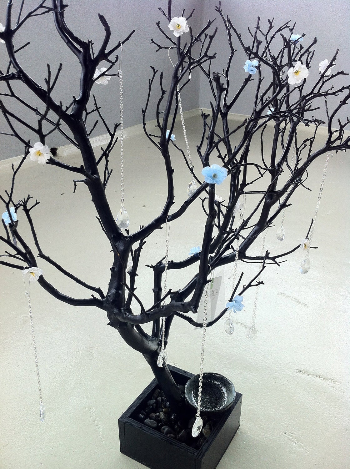 30" Black / Painted Tree Jewelry holder with Flowers