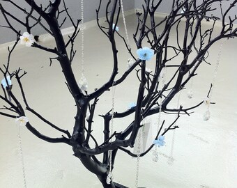 30" Black / Painted Tree Jewelry holder with Flowers