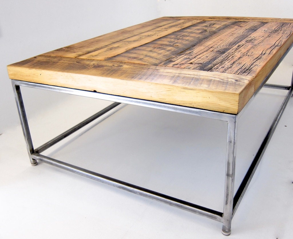Minimalist reclaimed wood coffee table with an industrial metal frame / Ripley coffee table with rustic finish