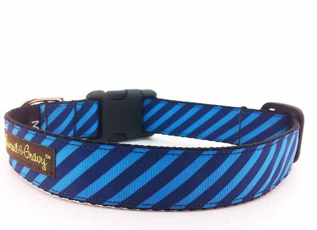 Dog Collar with Business Exec Inspired Blue Preppy Stripes - 1" width - "Trump"