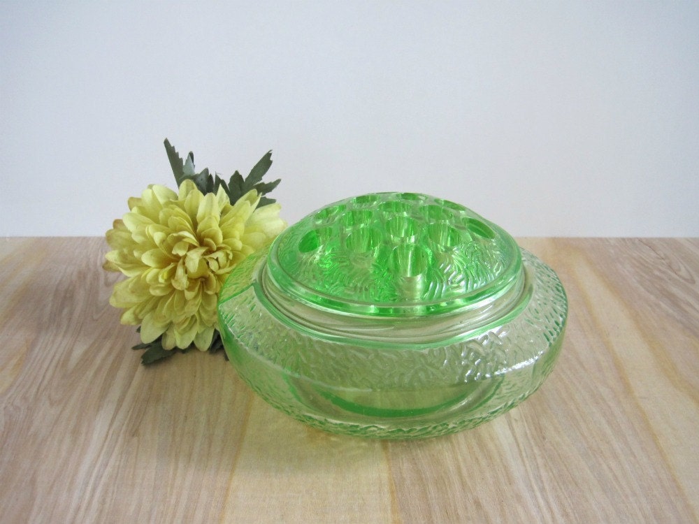 Vintage Green Depression Glass Flower Bowl And By Goldendaysantiques 0018