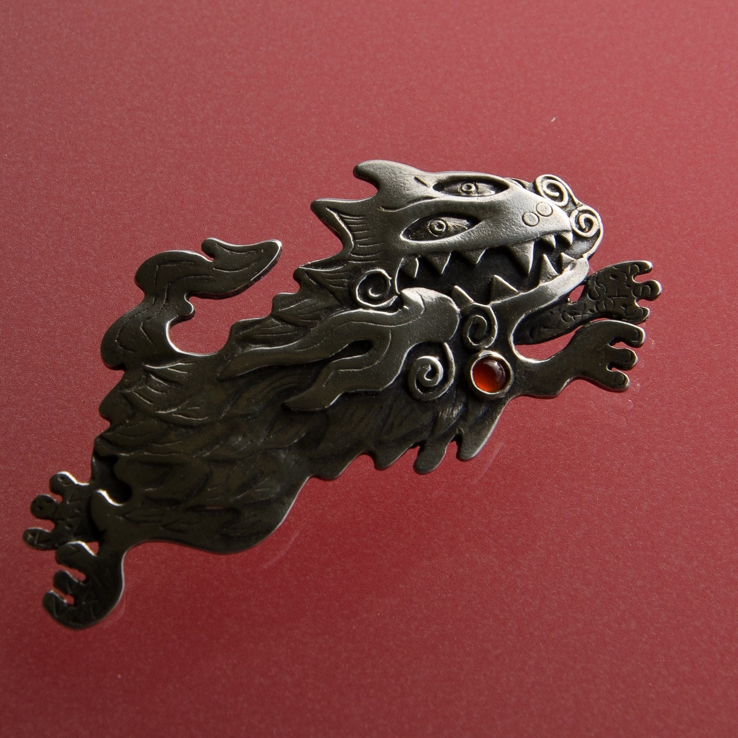 Pele's Dog Pin or Dragon Dog Brooch / sterling silver - metal brooch