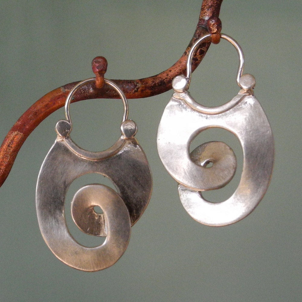 sterling silver Long Curl Earrings - hoop style